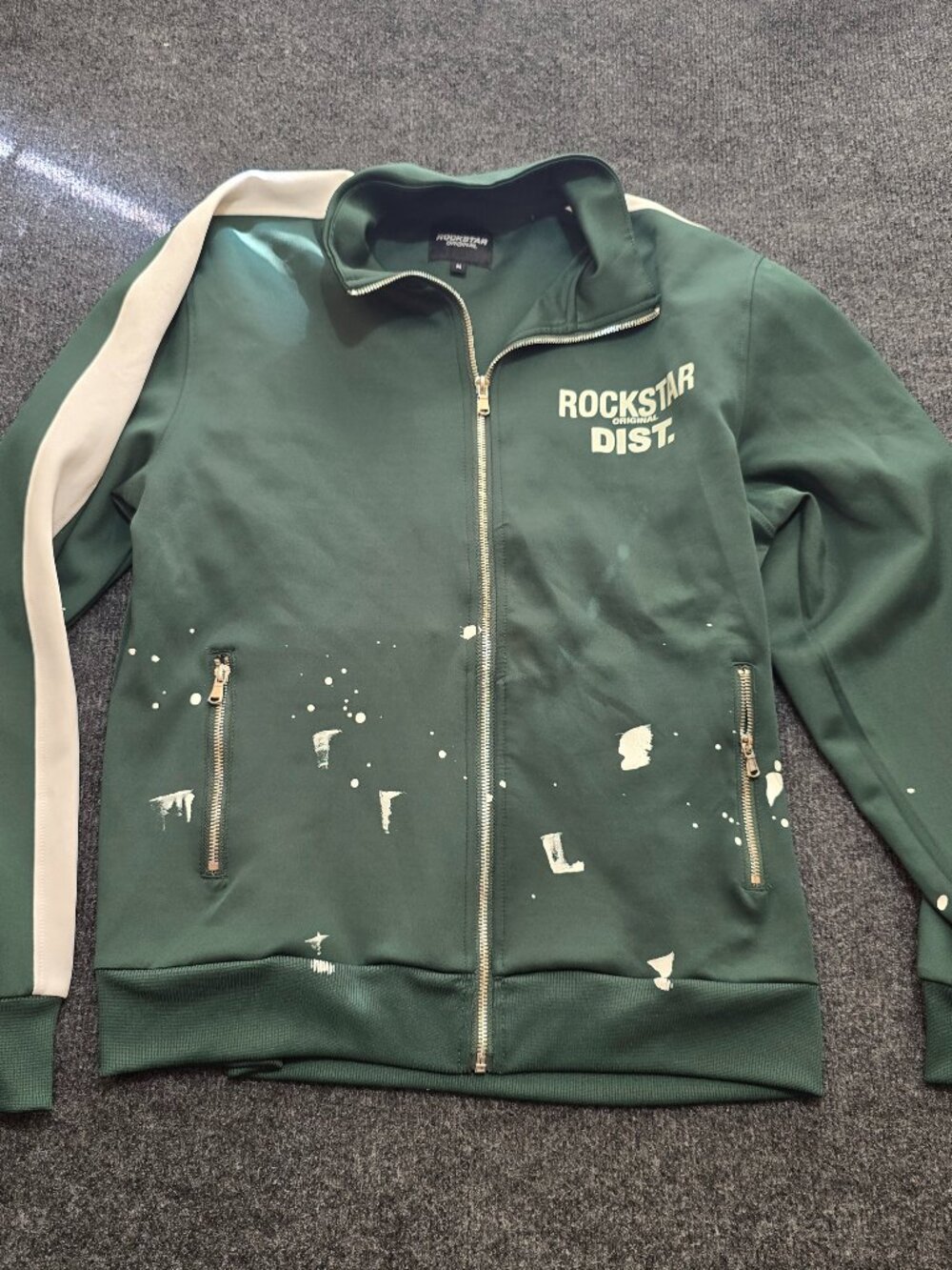 Rockstar Original Men’s Green Tricot Track Jacket M • Zip Up • Paint Splatter Di